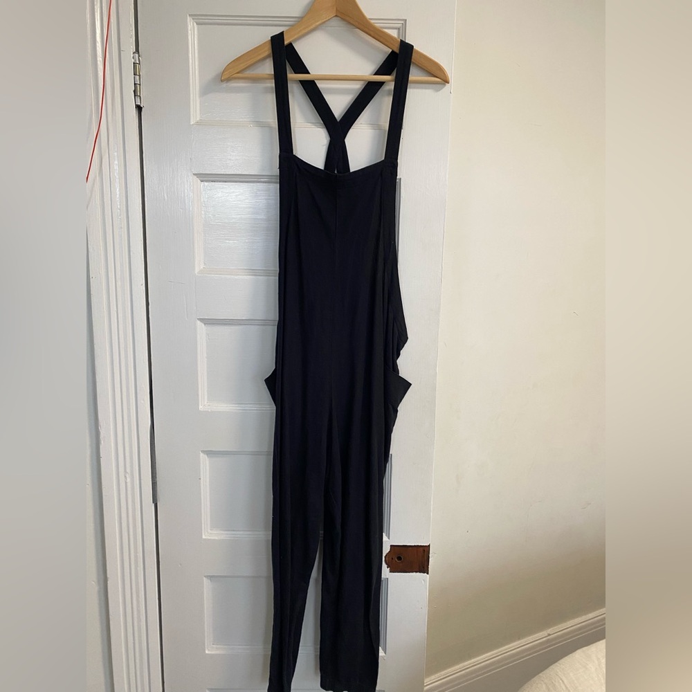 BDG Black Linen-Blend Cross-Back Overalls